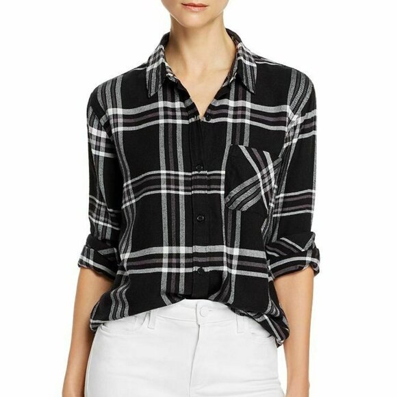 Rails XS Milo Plaid Button Shirt Black Stone Ivory - Picture 1 of 6